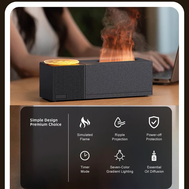 Alt view image 3 of 7 - Flame Aroma Diffuser with Starry Sky Projection, Essential Oil Diffuser,150ml Humidifier with Remote Control,Timer,Waterless Auto Shut-Off for Home Office Bedroom