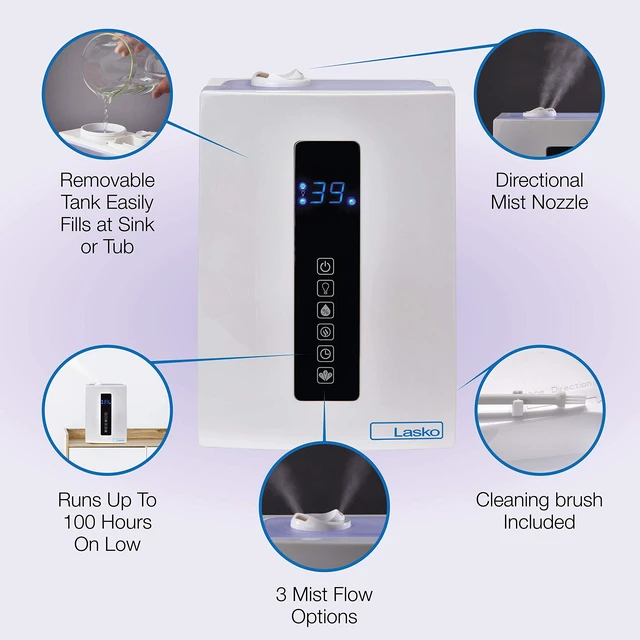 Alt view image 2 of 7 - UH300 Warm and Cool Mist Humidifier with Humidistat and Timer, Quiet, Soothing Ultrasonic Dual Mist Humidifiers for Baby Nursery, Bedroom, Kids, Large Room and Home, 4.9L Tank, No Filter