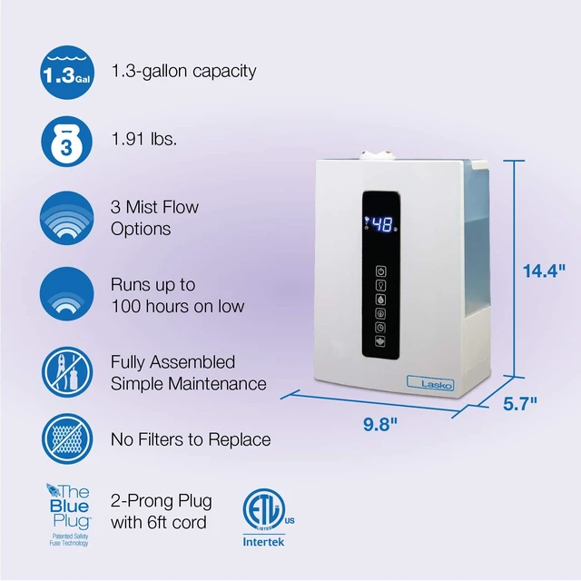 Alt view image 3 of 7 - UH300 Warm and Cool Mist Humidifier with Humidistat and Timer, Quiet, Soothing Ultrasonic Dual Mist Humidifiers for Baby Nursery, Bedroom, Kids, Large Room and Home, 4.9L Tank, No Filter