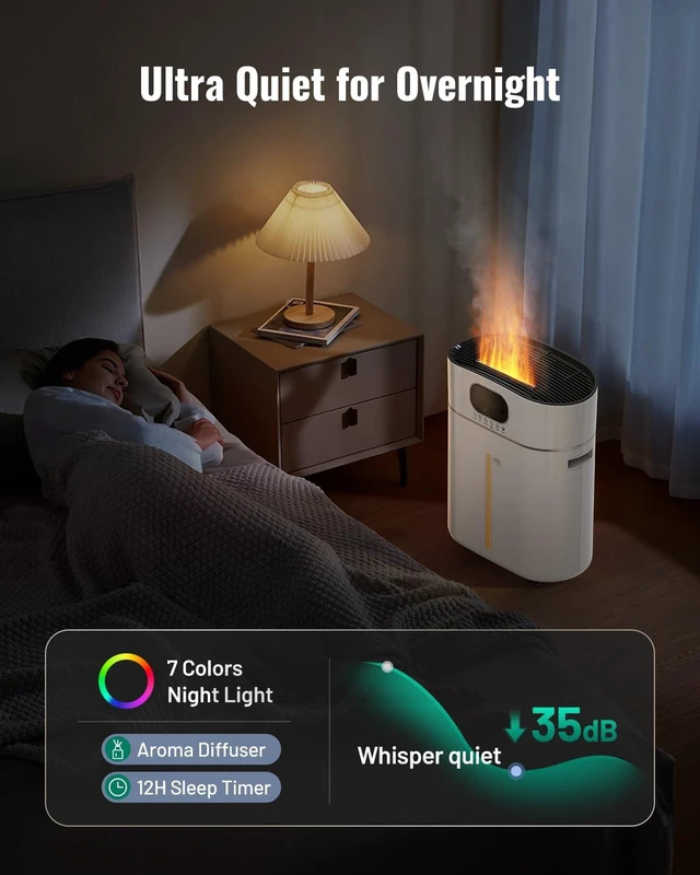 Alt view image 5 of 7 - Humidifier Large Room Warm and Cool Mist for Bedroom, 3.2Gal/12L, White | Auto Restart Humidifiers for Home Plants, Air Humidifiers for Bedroom with Diffuser & Flame Light, timer, smart humidity