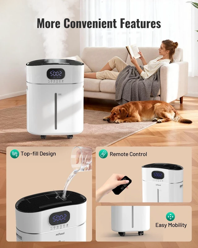 Alt view image 7 of 7 - Humidifier Large Room Warm and Cool Mist for Bedroom, 3.2Gal/12L, White | Auto Restart Humidifiers for Home Plants, Air Humidifiers for Bedroom with Diffuser & Flame Light, timer, smart humidity