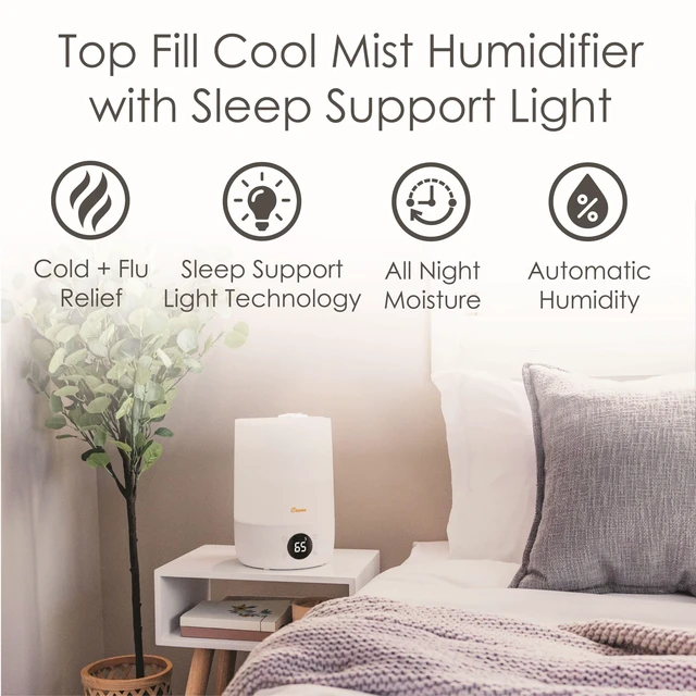Alt view image 3 of 7 - Ultra-Quiet 3-in-1 Humidifier, Essential Oil Aroma Diffuser & Soothing Sleep Light - Compact 1.2 Gallon Capacity with Adjustable Night Light & Fragrance Tray - Ideal for Bedroom and Office