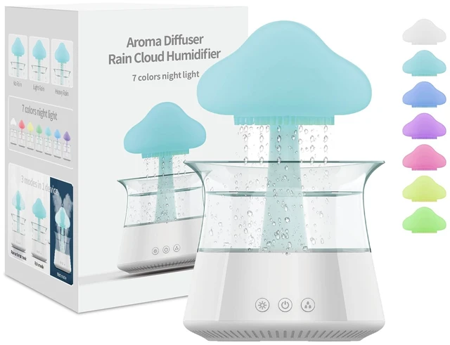 Main image of Cloud Humidifier Water Drip - Mushroom Aroma Diffuser, Essential Oil Diffusers, 300ml White Noise Aromatherapy Diffusers with 7 Colors Cloud Lights for Home, Large Room, Office - White