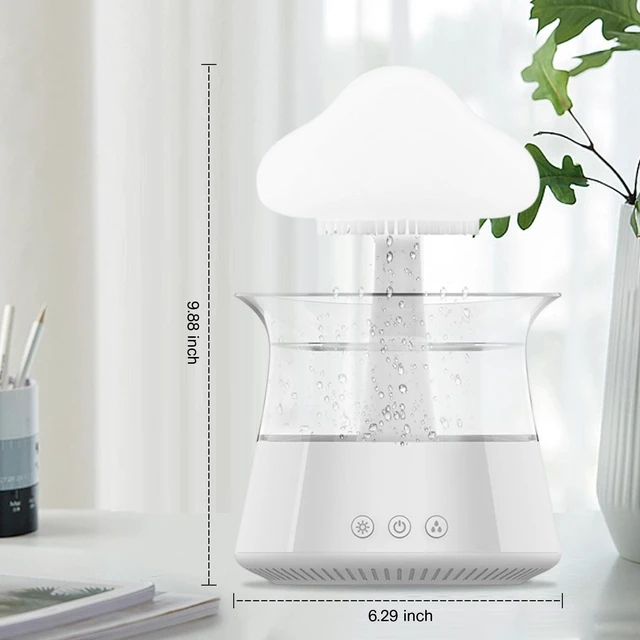 Alt view image 3 of 7 - Cloud Humidifier Water Drip - Mushroom Aroma Diffuser, Essential Oil Diffusers, 300ml White Noise Aromatherapy Diffusers with 7 Colors Cloud Lights for Home, Large Room, Office - White