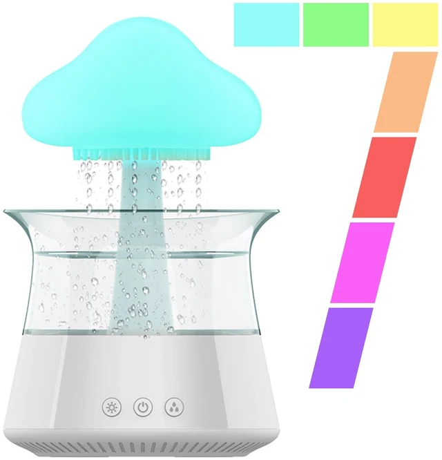 Alt view image 2 of 7 - Cloud Humidifier Water Drip - Mushroom Aroma Diffuser, Essential Oil Diffusers, 300ml White Noise Aromatherapy Diffusers with 7 Colors Cloud Lights for Home, Large Room, Office - White