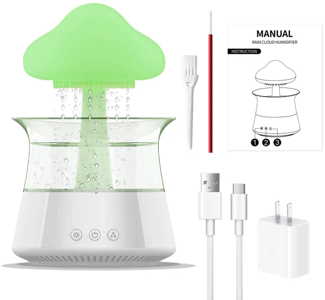 Alt view image 6 of 7 - Cloud Humidifier Water Drip - Mushroom Aroma Diffuser, Essential Oil Diffusers, 300ml White Noise Aromatherapy Diffusers with 7 Colors Cloud Lights for Home, Large Room, Office - White