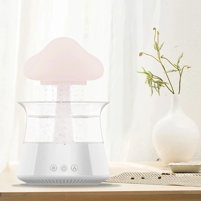 Alt view image 7 of 7 - Cloud Humidifier Water Drip - Mushroom Aroma Diffuser, Essential Oil Diffusers, 300ml White Noise Aromatherapy Diffusers with 7 Colors Cloud Lights for Home, Large Room, Office - White