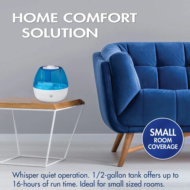 Alt view image 3 of 7 - Cool Mist Ultrasonic Humidifier, 0.5 Gallon | Soothing Cool Mist for Medium Rooms, 16-Hour Run Time, No Filter Required, Quiet Whole-Room Comfort