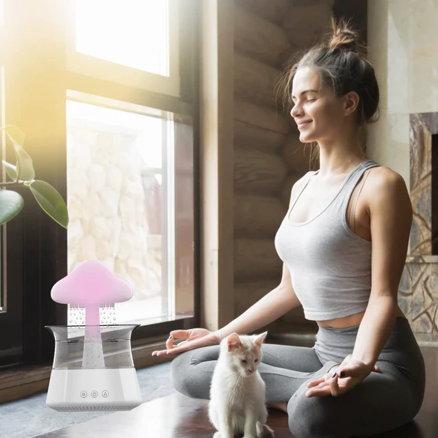 Alt view image 7 of 7 - Cloud Rain Humidifier for bedroom with Soothing Rain Sounds Sleep Aid, Waterfall Night Light, Mushroom Design Air MoisturizerRoom Decor Aesthetic for living room (White)