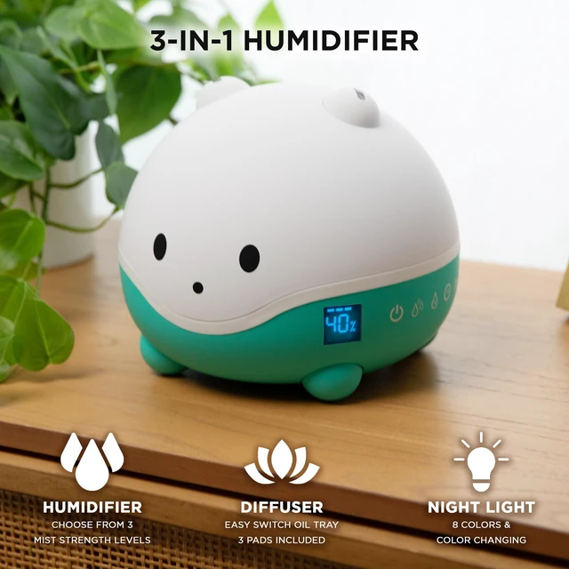Alt view image 2 of 6 - WISPI 3-in-1 Humidifier, Diffuser & Night Light for Baby/Kids - 3 Mist Strength, 7 LED Color Changing Lights, Essential Oil Tray for Aromatherapy - Cute Humidifiers for Bedroom/Nursery