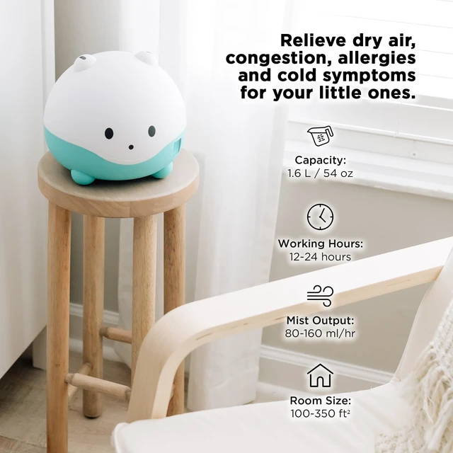 Alt view image 5 of 6 - WISPI 3-in-1 Humidifier, Diffuser & Night Light for Baby/Kids - 3 Mist Strength, 7 LED Color Changing Lights, Essential Oil Tray for Aromatherapy - Cute Humidifiers for Bedroom/Nursery