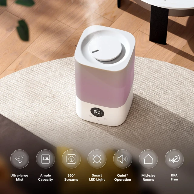 Alt view image 2 of 6 - AH1B 3.2L HomeKit Smart Humidifier, Top-Fill, Cool Mist, White | ONLY, HomeKit Over THREAD, HomeKit Hub Required, Sleep Mode, 60 hrs Lasting, for Large Room, Aroma Diffuser