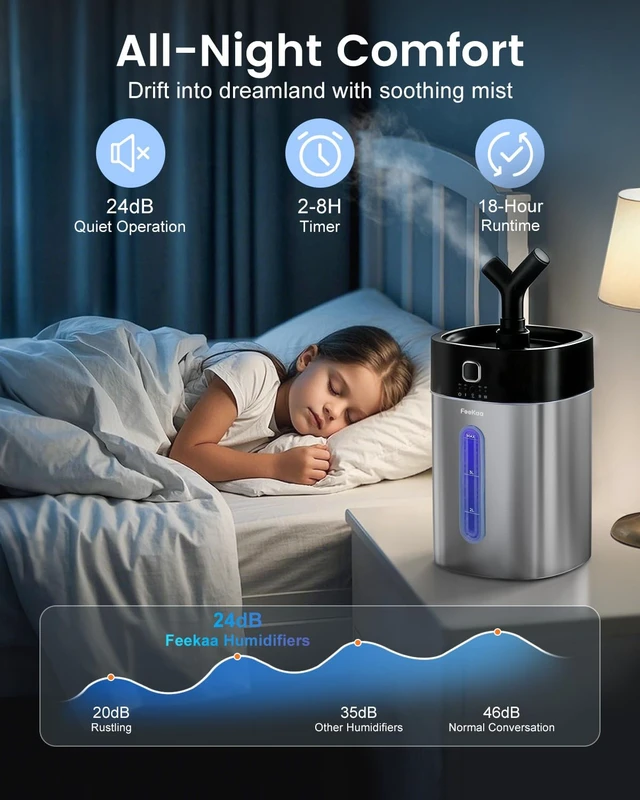 Alt view image 4 of 6 - Stainless Steel Humidifier Dishwasher Safe, 4L/1Gal Cool Mist Humidifiers for Bedroom, Easy Clean Humidifier Large Room, Humidifiers for Baby Nursery Living Room Office Plant, Black