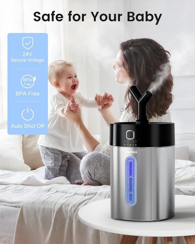 Alt view image 6 of 6 - Stainless Steel Humidifier Dishwasher Safe, 4L/1Gal Cool Mist Humidifiers for Bedroom, Easy Clean Humidifier Large Room, Humidifiers for Baby Nursery Living Room Office Plant, Black