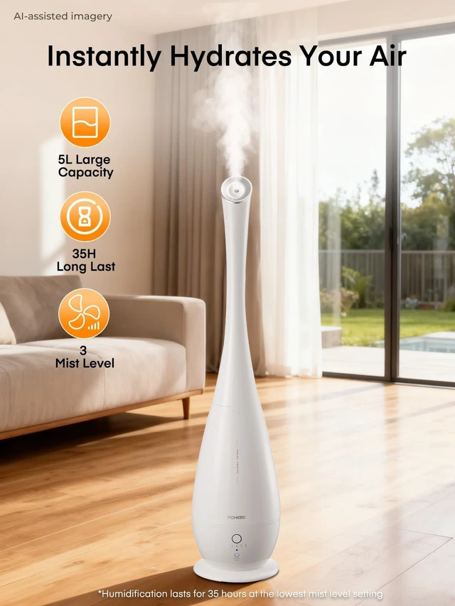Alt view image 2 of 7 - Humidifiers for Bedroom Large Room, 5L Cool Mist Quiet Humidifier 48H Long Last for Indoor Plant, Baby, Home, Office with Humidity Sensor, Aroma Box, 3 Speed Settings, White