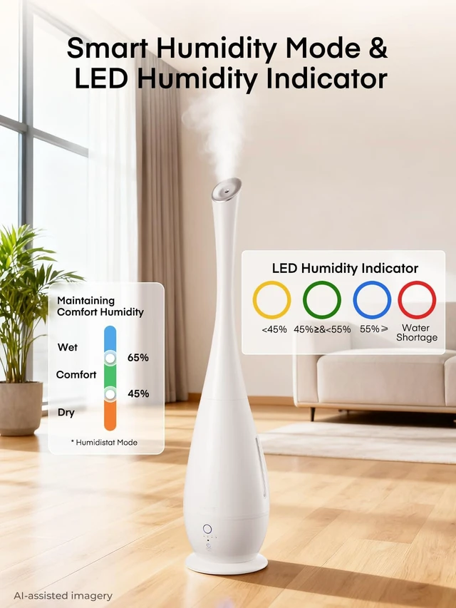 Alt view image 4 of 7 - Humidifiers for Bedroom Large Room, 5L Cool Mist Quiet Humidifier 48H Long Last for Indoor Plant, Baby, Home, Office with Humidity Sensor, Aroma Box, 3 Speed Settings, White