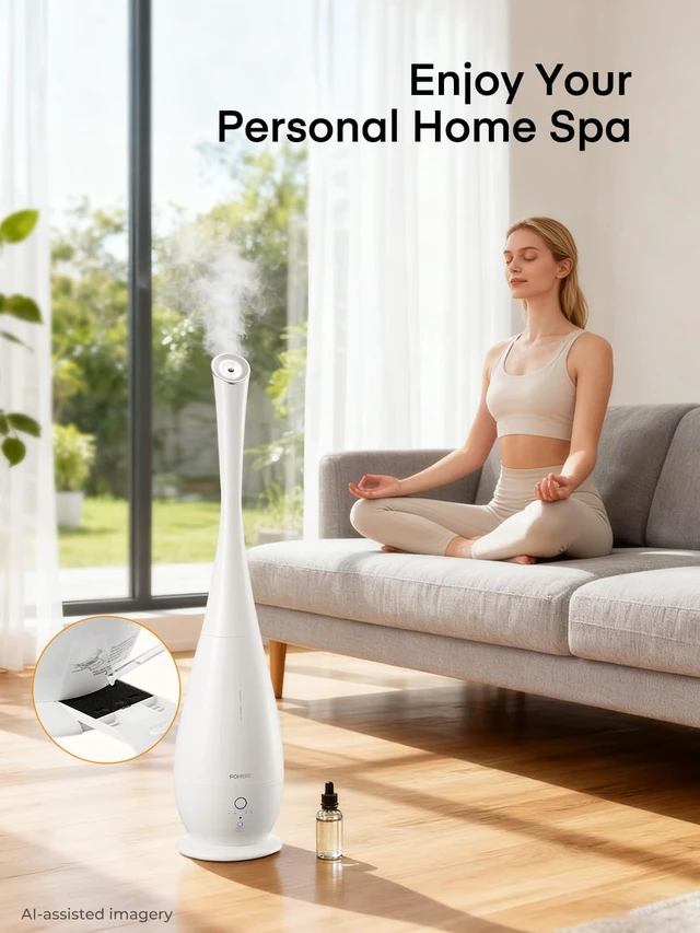 Alt view image 5 of 7 - Humidifiers for Bedroom Large Room, 5L Cool Mist Quiet Humidifier 48H Long Last for Indoor Plant, Baby, Home, Office with Humidity Sensor, Aroma Box, 3 Speed Settings, White