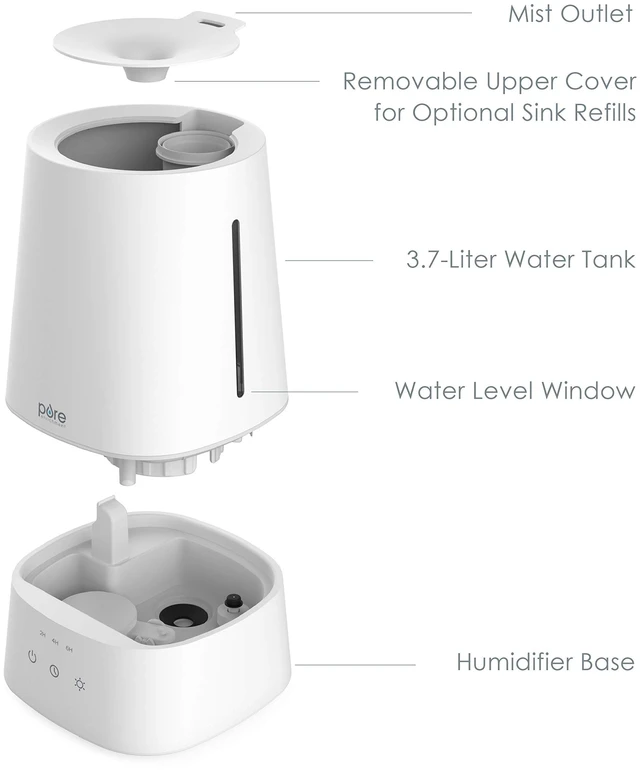 Alt view image 5 of 7 - HUME Max Top Fill Ultrasonic Cool Mist Humidifier | 1-Gallon Tank, Up to 30 Hours of Mist, 3 Speeds, Timer, Night Light & Top-Fill Design (White)