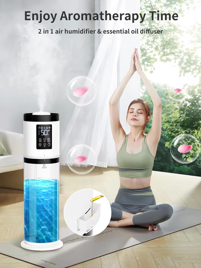 Alt view image 4 of 7 - 8L Humidifiers for Bedroom, 30dB Quiet, 500ft² Coverage, 60H Runtime | 3-in-1 Air Humidifier & Essential Oil Diffuser & Ambient Light, Top Fill, Sleep Mode, 16H Timer, Auto Shutoff Protection