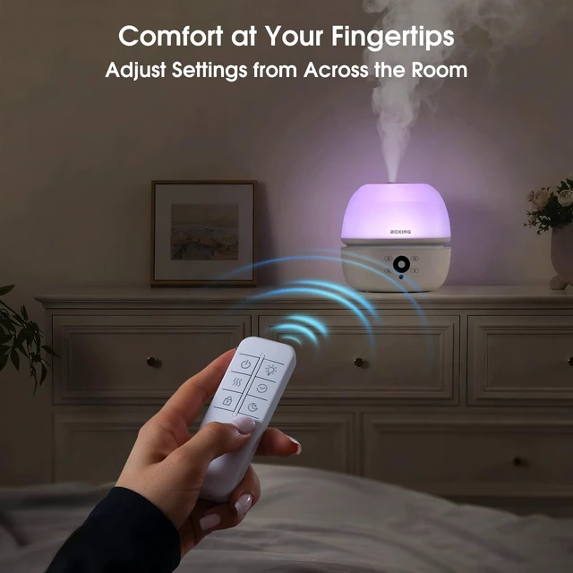 Alt view image 2 of 7 - 3L Cool Mist Humidifier for Bedroom with Remote, 20dB Quiet, 7-Color Light | Top Fill, 30H Runtime, Timer, Sleep Mode, Ultrasonic, Night Light, Essential Oil Tray; Baby Room, Nursery, Office & Plants