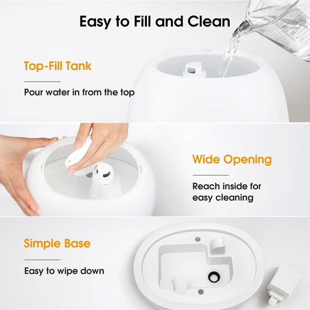 Alt view image 7 of 7 - 3L Cool Mist Humidifier for Bedroom with Remote, 20dB Quiet, 7-Color Light | Top Fill, 30H Runtime, Timer, Sleep Mode, Ultrasonic, Night Light, Essential Oil Tray; Baby Room, Nursery, Office & Plants