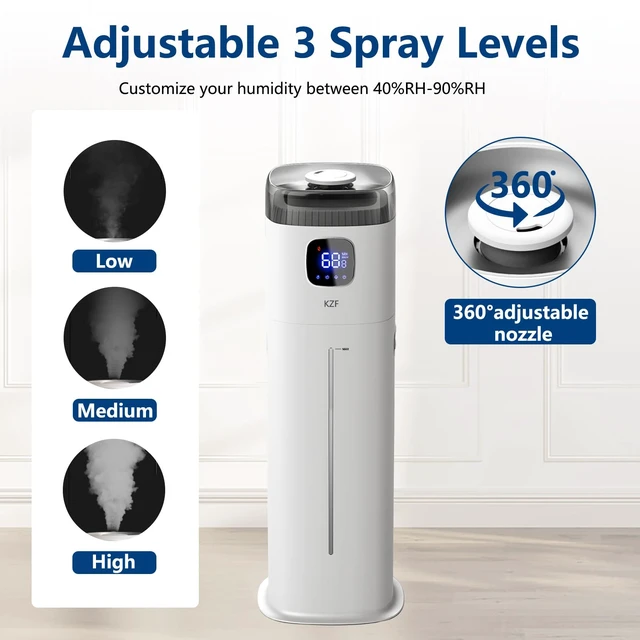 Alt view image 5 of 6 - Large Humidifier for Bedroom, 9L/2.5Gallon Ultrasonic Cool Mist Humidifier with Humidistat, 360°Nozzle, 350ML/H Big Mist Level, Suitable for Kids Room Livingroom Yoga Office PlantWhite