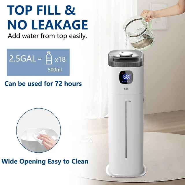 Alt view image 4 of 6 - Large Humidifier for Bedroom, 9L/2.5Gallon Ultrasonic Cool Mist Humidifier with Humidistat, 360°Nozzle, 350ML/H Big Mist Level, Suitable for Kids Room Livingroom Yoga Office PlantWhite