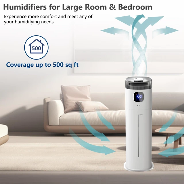 Alt view image 6 of 6 - Large Humidifier for Bedroom, 9L/2.5Gallon Ultrasonic Cool Mist Humidifier with Humidistat, 360°Nozzle, 350ML/H Big Mist Level, Suitable for Kids Room Livingroom Yoga Office PlantWhite