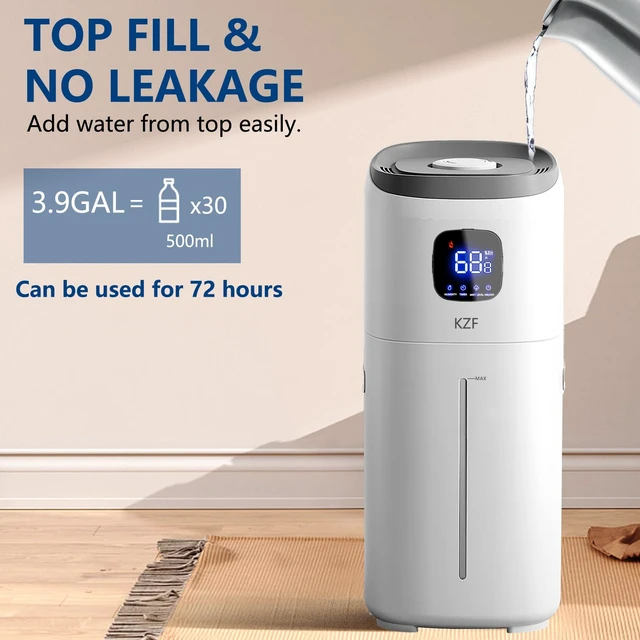 Alt view image 4 of 6 - Humidifiers for Bedroom, 15L Large Room Humidifier, 2000 Sq.ft Coverage, 72Hrs Runtime, Top Fill, 26dB Quiet, 3 Mist Levels & Diffuser, Auto Shut-Off, Ready for Baby Nursery Home and Plants