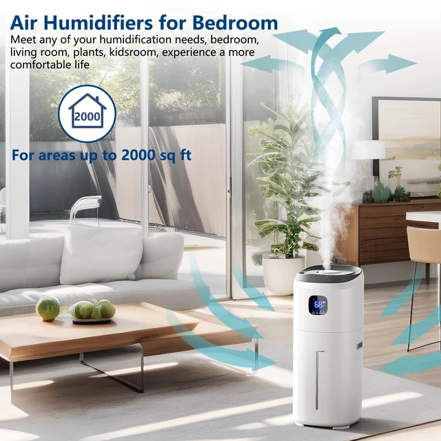 Alt view image 6 of 6 - Humidifiers for Bedroom, 15L Large Room Humidifier, 2000 Sq.ft Coverage, 72Hrs Runtime, Top Fill, 26dB Quiet, 3 Mist Levels & Diffuser, Auto Shut-Off, Ready for Baby Nursery Home and Plants