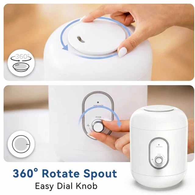 Alt view image 3 of 7 - Top Fill Humidifiers for Bedroom,3L/0.79Gal Cool Mist Ultrasonic Humidifier for Home Baby Nursery & Plants,No Leakage Design, 60 Hour Runtime, Auto Shut-Of, Essential Oil Diffuser, 360° Nozzle