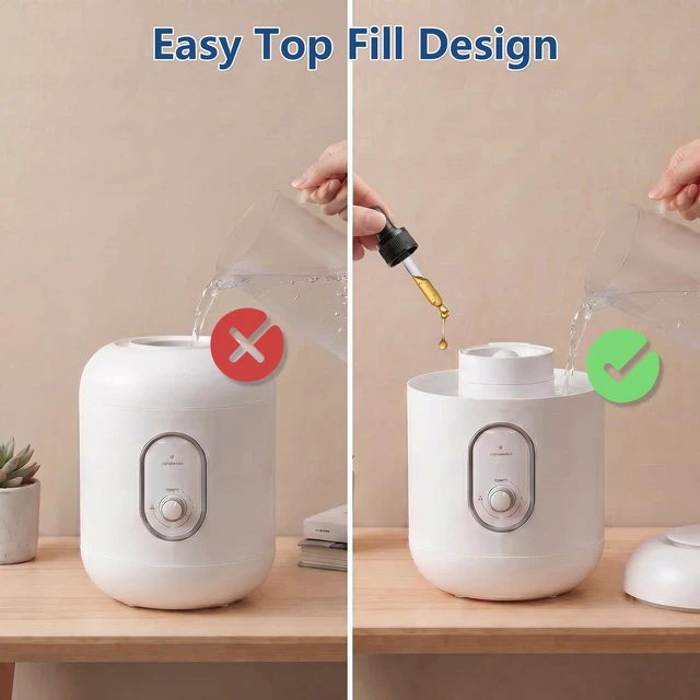 Alt view image 5 of 7 - Top Fill Humidifiers for Bedroom,3L/0.79Gal Cool Mist Ultrasonic Humidifier for Home Baby Nursery & Plants,No Leakage Design, 60 Hour Runtime, Auto Shut-Of, Essential Oil Diffuser, 360° Nozzle
