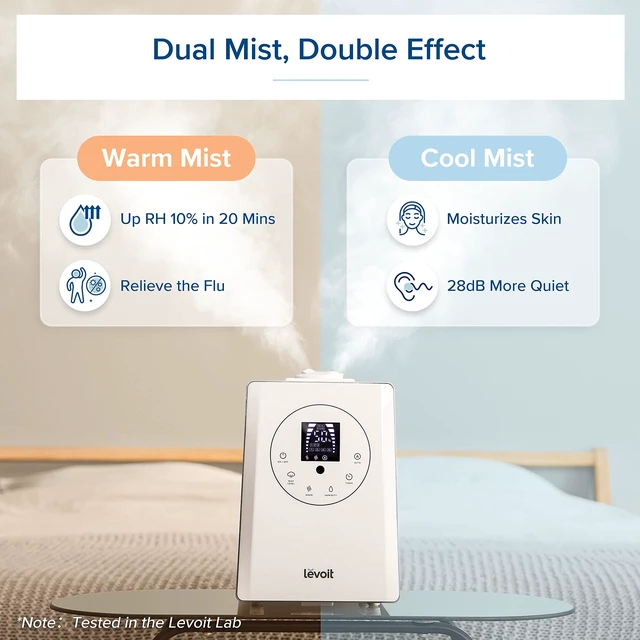 Alt view image 3 of 7 - Humidifiers for Bedroom Large Room Home, Warm and Cool Mist, White | 6L Ultrasonic Air for Plants & Whole House, Auto Mode, Built-in Humidity Sensor, Essential Oil Diffuser, Whisper Quiet, Timer
