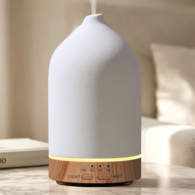 Main image of 180mL Ceramic Essential Oil Diffuser Aromatherapy Diffuser for Home | Features Ultrasonic Mist, Auto-off Protection and 7-Color LED Lighting for A Relaxing Everyday Aromatherapy Experience