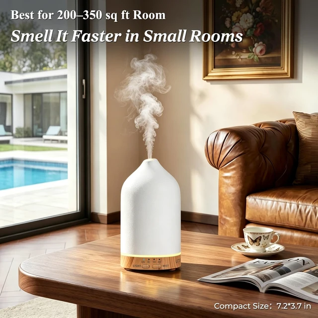Alt view image 3 of 7 - 180mL Ceramic Essential Oil Diffuser Aromatherapy Diffuser for Home | Features Ultrasonic Mist, Auto-off Protection and 7-Color LED Lighting for A Relaxing Everyday Aromatherapy Experience