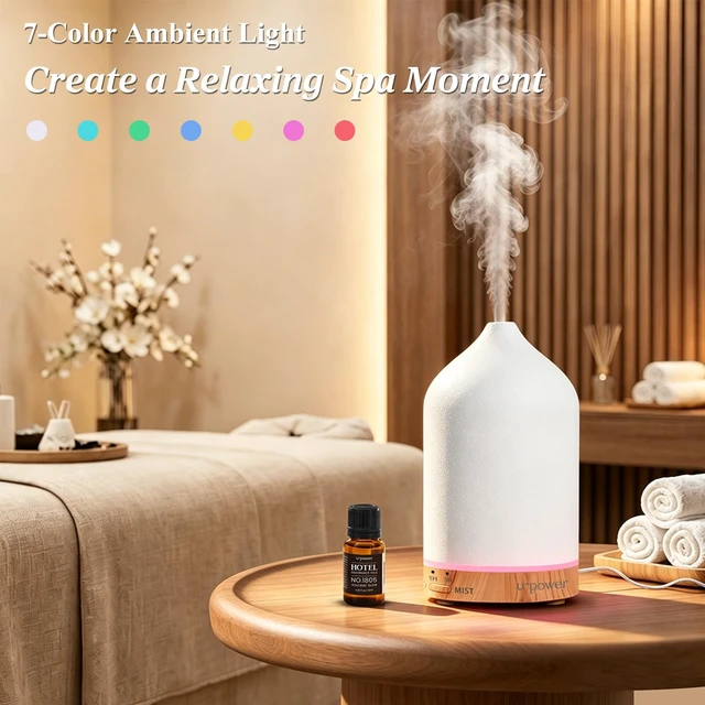 Alt view image 5 of 7 - 180mL Ceramic Essential Oil Diffuser Aromatherapy Diffuser for Home | Features Ultrasonic Mist, Auto-off Protection and 7-Color LED Lighting for A Relaxing Everyday Aromatherapy Experience