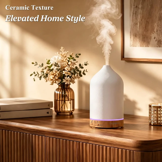 Alt view image 6 of 7 - 180mL Ceramic Essential Oil Diffuser Aromatherapy Diffuser for Home | Features Ultrasonic Mist, Auto-off Protection and 7-Color LED Lighting for A Relaxing Everyday Aromatherapy Experience