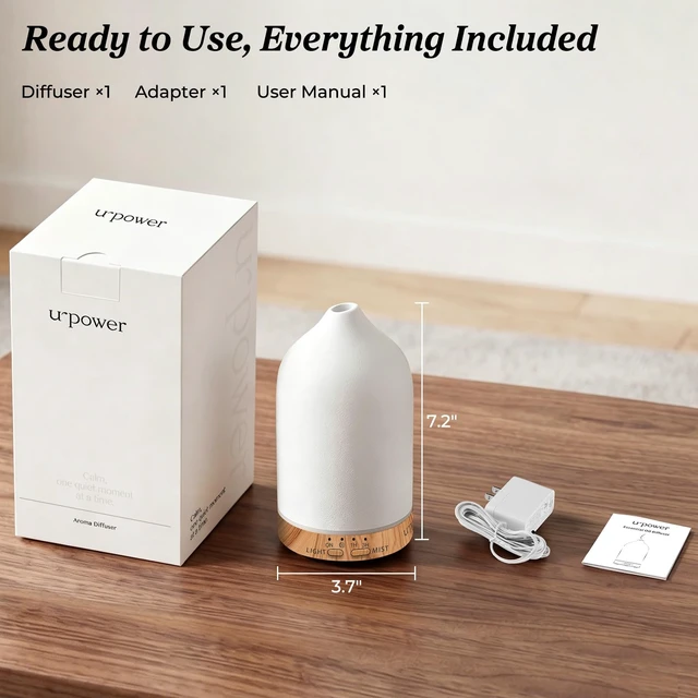 Alt view image 7 of 7 - 180mL Ceramic Essential Oil Diffuser Aromatherapy Diffuser for Home | Features Ultrasonic Mist, Auto-off Protection and 7-Color LED Lighting for A Relaxing Everyday Aromatherapy Experience