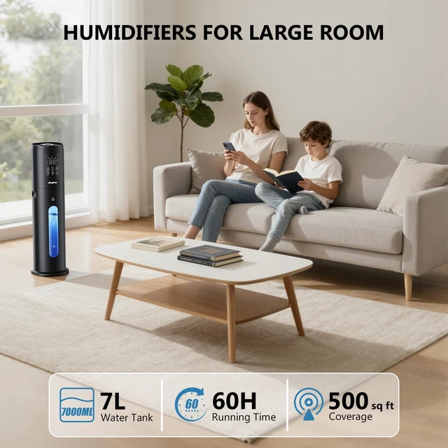 Alt view image 3 of 7 - Humidifiers for Bedroom Large Room, 7L/1.85Gal Large Humidifier with Smart App & Remote Control, 4 Mist Levels Humidifier for Home Crow