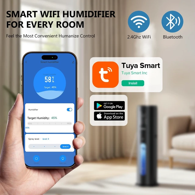 Alt view image 4 of 7 - Humidifiers for Bedroom Large Room, 7L/1.85Gal Large Humidifier with Smart App & Remote Control, 4 Mist Levels Humidifier for Home Crow