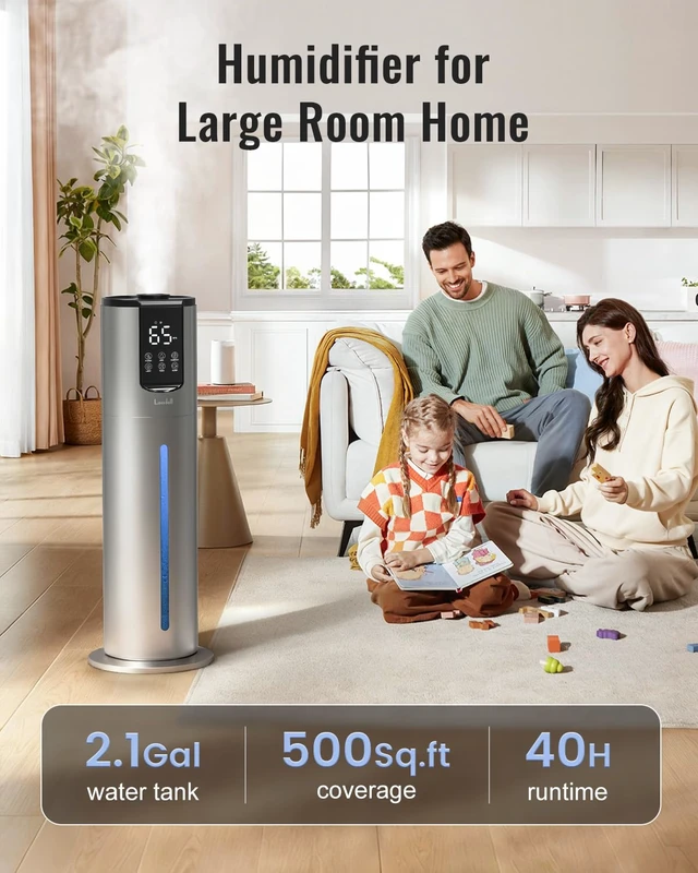 Alt view image 2 of 7 - 8L Humidifiers for bedroom up to 500 sq ft, Easy to Clean Humidifier with Washable Parts, Ultrasonic Cool Mist Humidifier for Home Plants Baby Nursery Office, Dark Grey