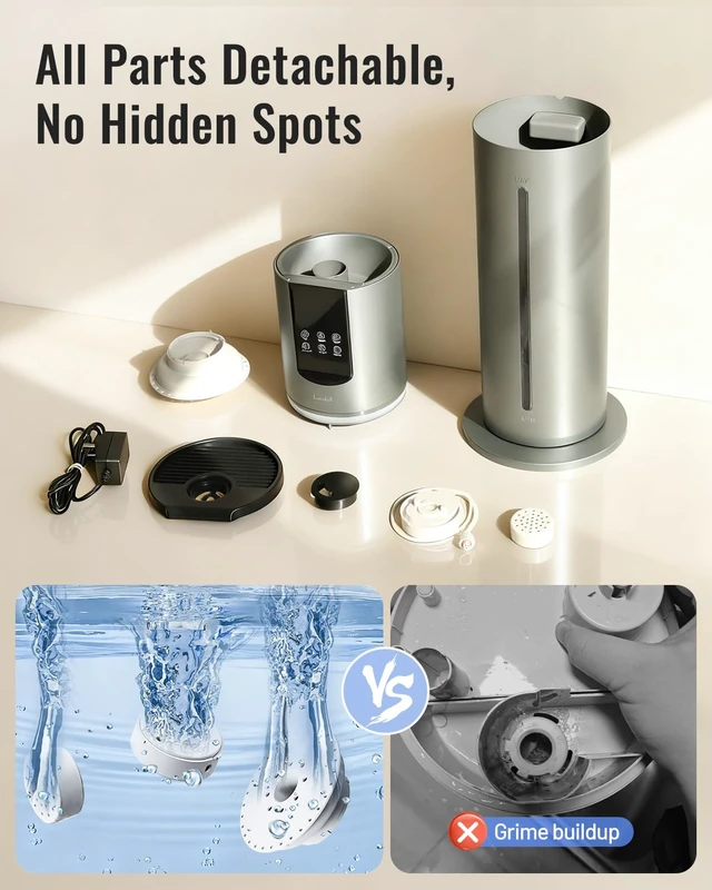 Alt view image 5 of 7 - 8L Humidifiers for bedroom up to 500 sq ft, Easy to Clean Humidifier with Washable Parts, Ultrasonic Cool Mist Humidifier for Home Plants Baby Nursery Office, Dark Grey