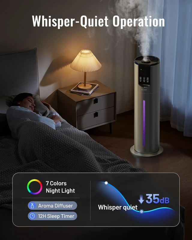 Alt view image 6 of 7 - 8L Humidifiers for bedroom up to 500 sq ft, Easy to Clean Humidifier with Washable Parts, Ultrasonic Cool Mist Humidifier for Home Plants Baby Nursery Office, Dark Grey