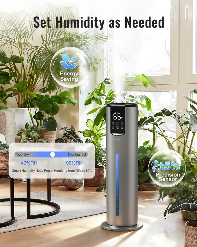 Alt view image 4 of 7 - 8L Humidifiers for bedroom up to 500 sq ft, Easy to Clean Humidifier with Washable Parts, Ultrasonic Cool Mist Humidifier for Home Plants Baby Nursery Office, Dark Grey