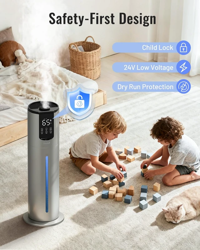 Alt view image 7 of 7 - 8L Humidifiers for bedroom up to 500 sq ft, Easy to Clean Humidifier with Washable Parts, Ultrasonic Cool Mist Humidifier for Home Plants Baby Nursery Office, Dark Grey