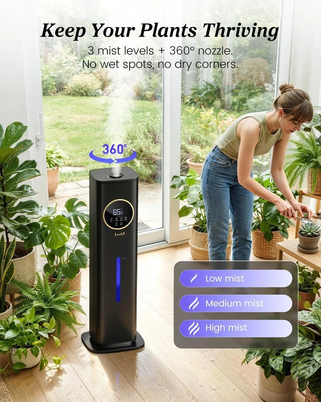 Alt view image 5 of 7 - 8L Large Humidifier for Bedroom Large Room Home 800 sq ft, Black | 48H Top Fill Cool Mist Humidifier for Baby Nursery, Humidity Control, Night Light, Essential Oil Tray, Safe for Plants & Pets