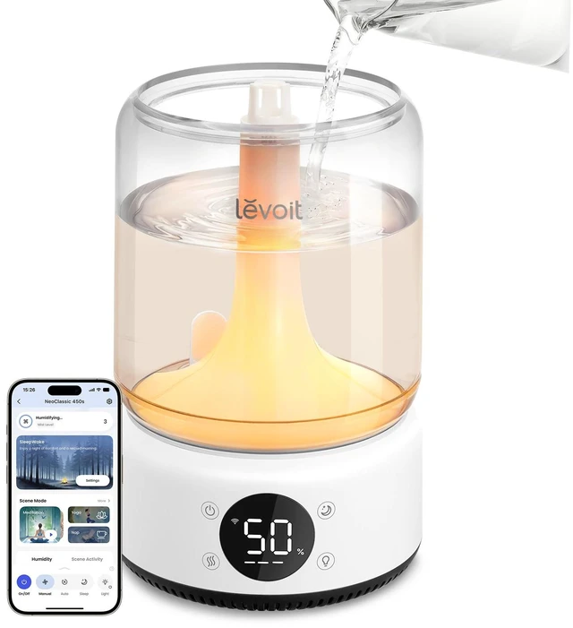 Main image of Smart Humidifier for Bedroom, 4.2L Top Fill Cool Mist for Large Room | Easy Clean, 21dB/42H Runtime, for Baby/Plants, APP/Voice Control, Light/Music Scene Mode, NeoClassic 450S