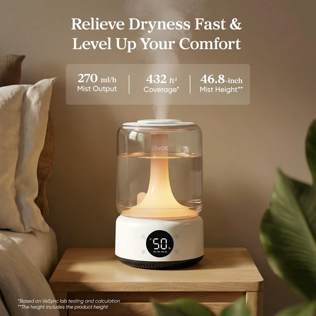 Alt view image 2 of 7 - Smart Humidifier for Bedroom, 4.2L Top Fill Cool Mist for Large Room | Easy Clean, 21dB/42H Runtime, for Baby/Plants, APP/Voice Control, Light/Music Scene Mode, NeoClassic 450S