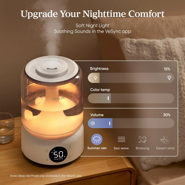 Alt view image 4 of 7 - Smart Humidifier for Bedroom, 4.2L Top Fill Cool Mist for Large Room | Easy Clean, 21dB/42H Runtime, for Baby/Plants, APP/Voice Control, Light/Music Scene Mode, NeoClassic 450S