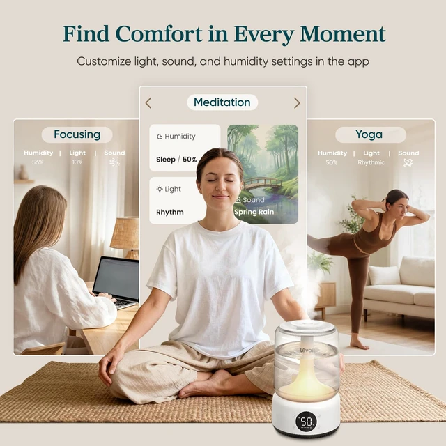 Alt view image 5 of 7 - Smart Humidifier for Bedroom, 4.2L Top Fill Cool Mist for Large Room | Easy Clean, 21dB/42H Runtime, for Baby/Plants, APP/Voice Control, Light/Music Scene Mode, NeoClassic 450S
